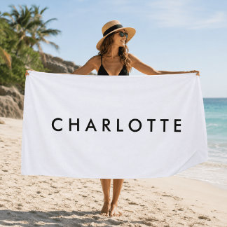 Toalha de Praia Branca Personalizada Moderna