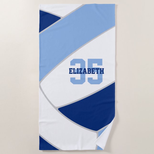 Toalha De Praia branco azul ou QUALQUER cor de voleibol personaliz (Frente)