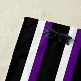 Toalha De Praia Branco roxo preto, com risca branca