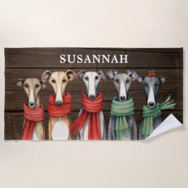 Toalha De Praia Brancos Divertidos e Cães Grehyounds em Escarpões