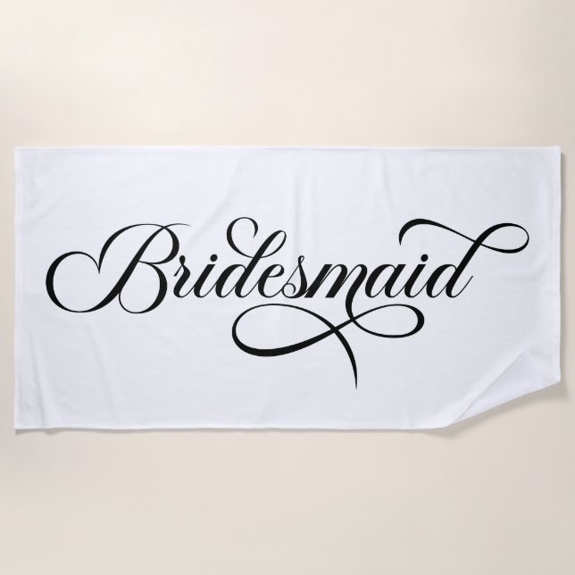 Toalha De Praia Bridesmaid, Letra Elegante Negra (Frente)