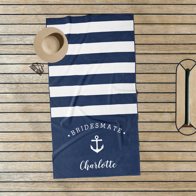 Toalha De Praia Bridesmaid náutica personalizada (Criador carregado)
