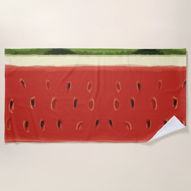 Toalha De Praia Bright Red Watercolor Watermelon Beach Towel (Frente)