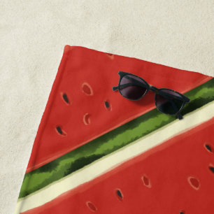 Toalha De Praia Bright Red Watercolor Watermelon Beach Towel