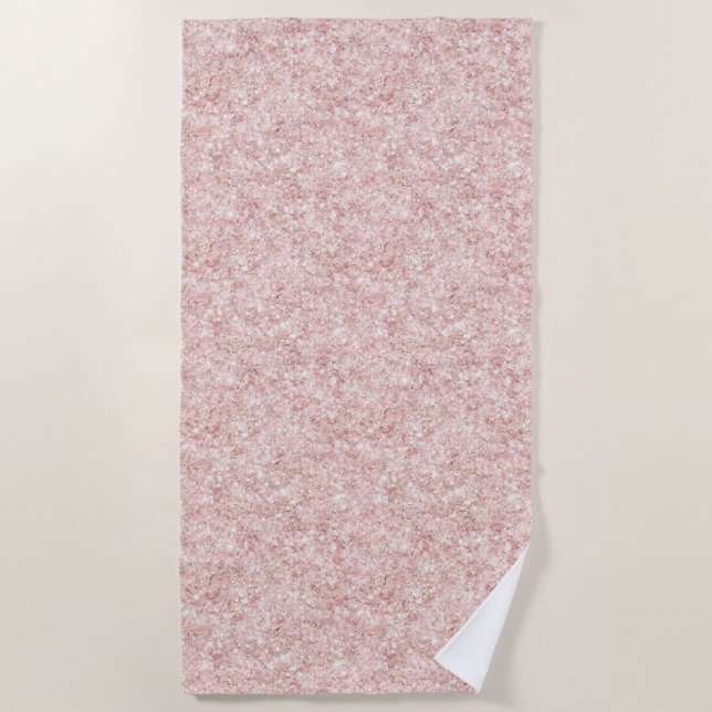 Toalha De Praia Brilho Rosa Bege Glitter   (Frente)