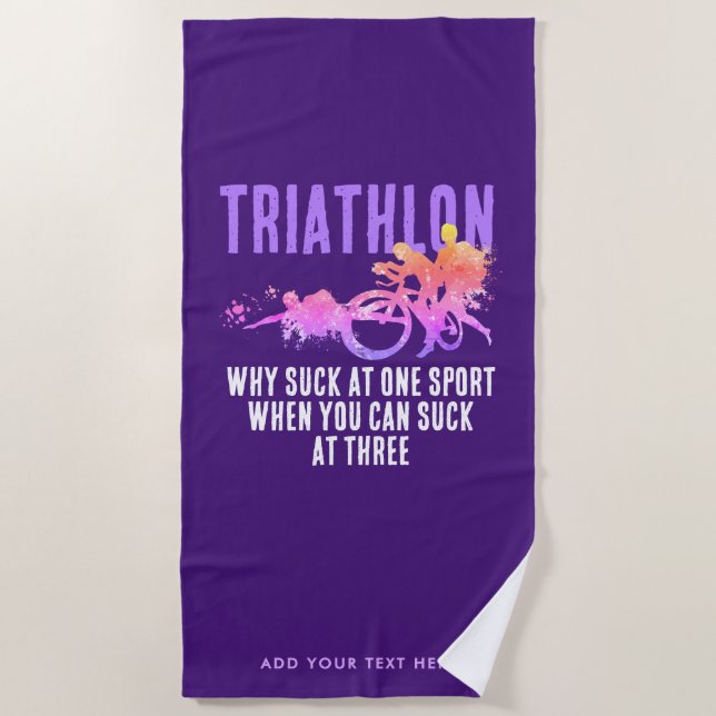 Toalha De Praia Brincadeira Roxa E Rosa Triathlon Humor Typo (Frente)