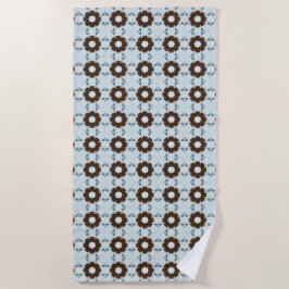 Toalha De Praia Brown and white flowers geometric patterned