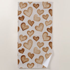 Toalha De Praia Brown Cream Hearts Stripes