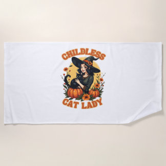 Toalha De Praia Bruxa de gato sem filhos - gato preto engraçado
