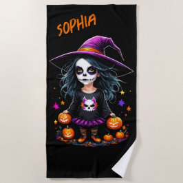 Toalha De Praia Bruxa de Halloween de Kawaii, um Adorável e Bonito
