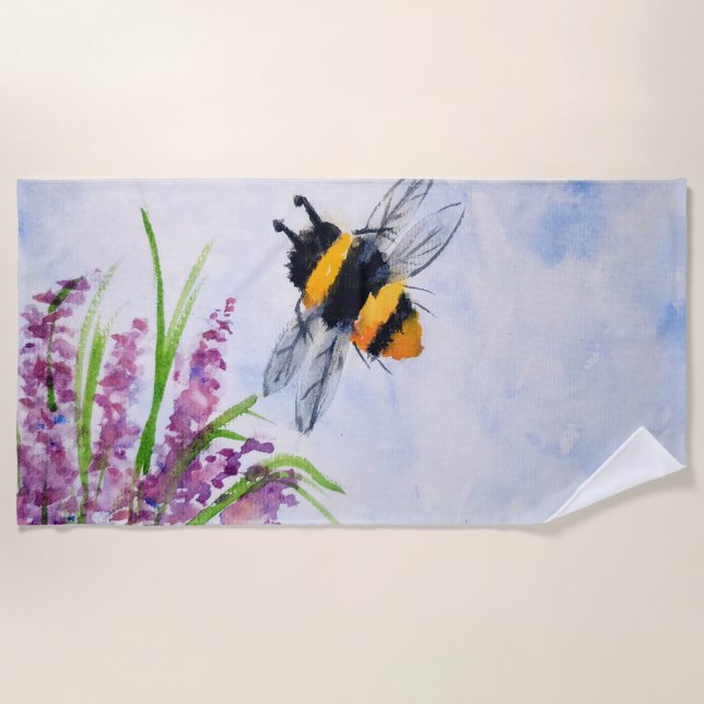 Toalha De Praia Bumble Bee Watercolor (Frente)