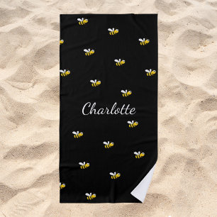 Toalha De Praia Bumbles black monograma name script