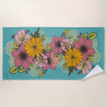 Buquê Floral Brilhante em Aqua Beach Towel