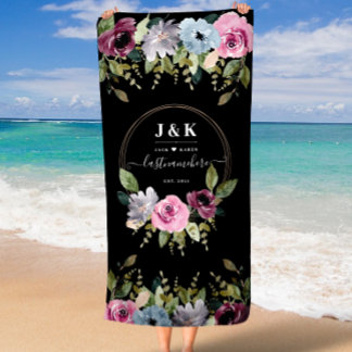Toalha De Praia Burgundy Boho Floral Tudo Em Um Monograma De Casam