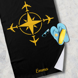 Toalha De Praia Bússola Simples Moderna e Avião, Costume de Viagem