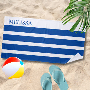 Toalha De Praia Cabana Azul Listrada Férias Personalizadas de Verã