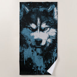 Toalha De Praia Cabeça Grunge de Lobo Husky