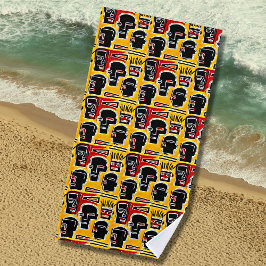 Toalha De Praia Cabeças de Abstrato preto vermelho em amarelo