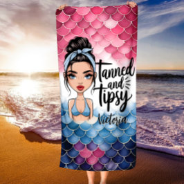 Toalha De Praia Cabelo Desgrenhado em Coque Escamas de Peixe Bronz