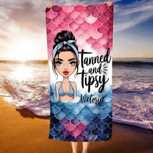 Toalha De Praia Cabelo Desgrenhado em Coque Escamas de Peixe Bronz