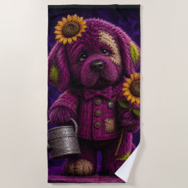 Toalha De Praia cachorrinho Newfoundland em estilo patchwork