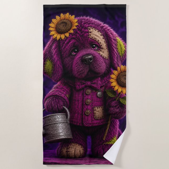 Toalha De Praia cachorrinho Newfoundland em estilo patchwork (Frente)