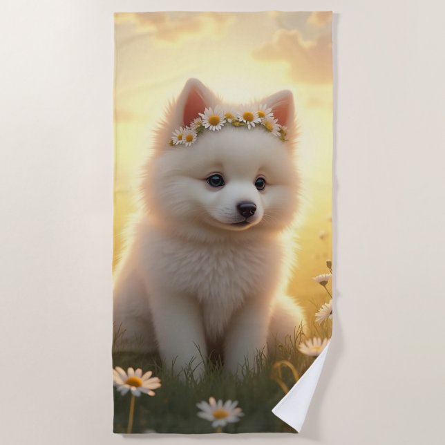 Toalha De Praia Cachorrinho Spitz branco e adorável (Frente)