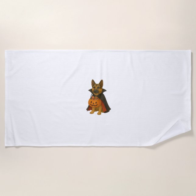 Toalha De Praia Cachorro alemão do Dia das Bruxas em Vampiro Const (Frente)
