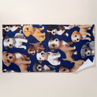 Toalha De Praia Cachorro Cachorro Marinho Design de Padrão Azul