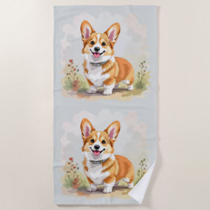 Toalha De Praia Cachorro Corgi Galês Pembroke Vermelho Fofo