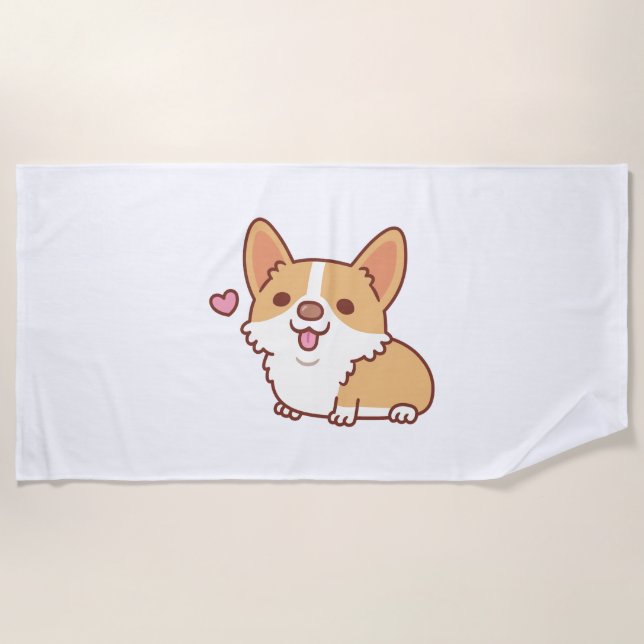 Toalha De Praia Cachorro Corgi Sorridente (Frente)