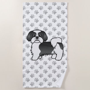 Toalha De Praia Cachorro de Cartoon Negro E Branco Shih Tzu Cute