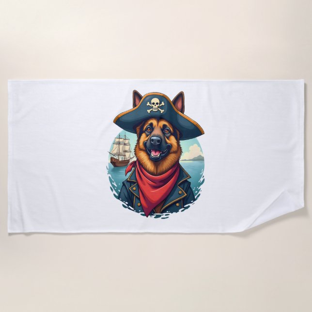 Toalha De Praia Cachorro Pastor Alemão Pirata Cópia (Frente)