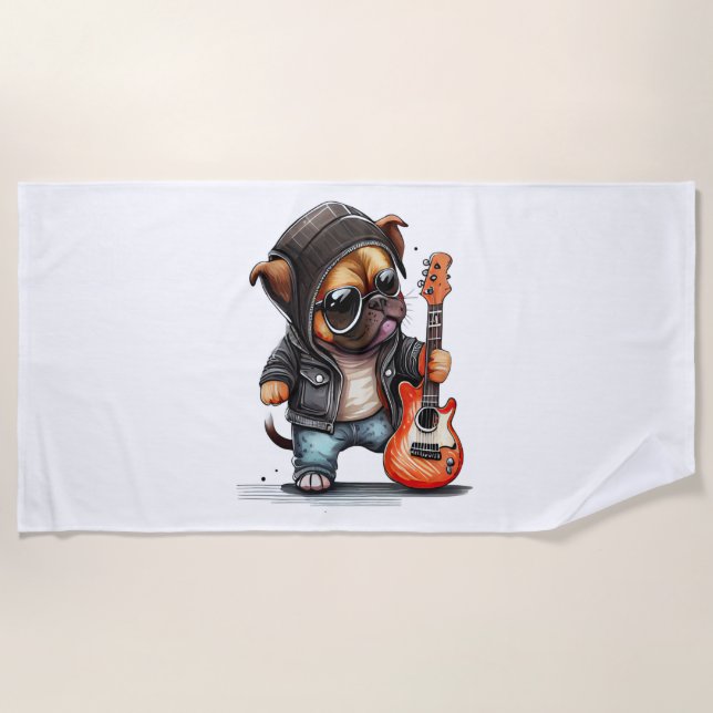 Toalha De Praia Cachorro Roll Rock Puppy (Três) (Frente)