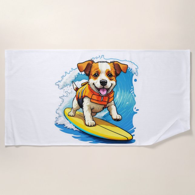 Toalha De Praia Cachorro Surfista (Frente)