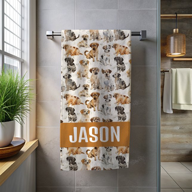 Toalha De Praia Cachorros Lindos em Aquarela (Criador carregado)