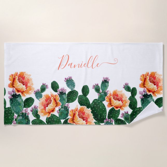 Toalha De Praia Cactus Blooming com Flores (Frente)