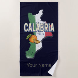 Toalha De Praia Calábria Itália - Região Retro Mapa Vintage Souven