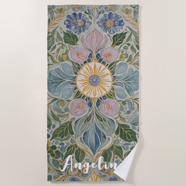 Toalha De Praia Caleidoscópio Floral Personalizado (Frente)