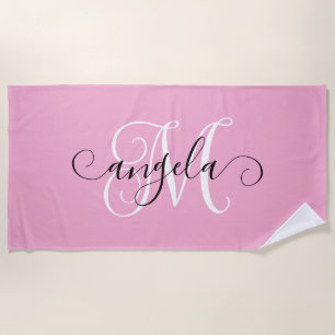 Toalha De Praia Caligrafia Feminina Monograma Rosa Claro