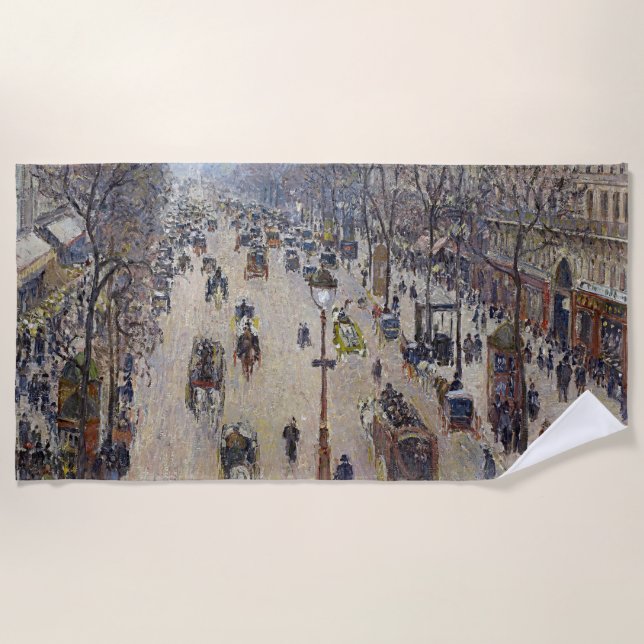 Toalha De Praia Camille Pissarro - Boulevard Montmartre, manhã (Frente)