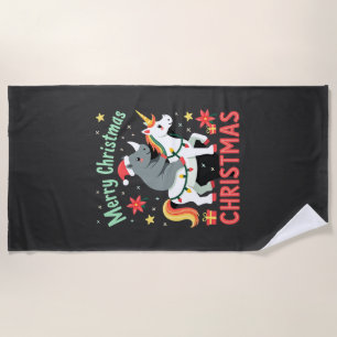 Toalha De Praia Camisa do Rinoceronte de Natal Feliz Natal Unicórn