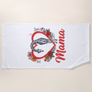 Toalha De Praia Camisa Floral Vintage Girafa Mamãe Coração Design_