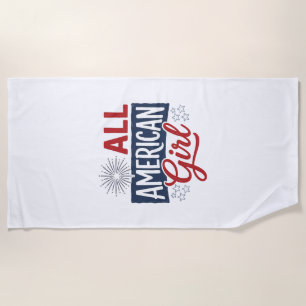 Toalha De Praia Camisa Patriótica Vintage de Garota Totalmente Ame