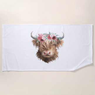 Toalha De Praia Camisa-T Clássica de Pintura de Vaca em Highland