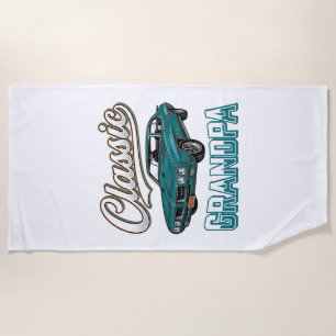 Toalha De Praia Camiseta Clássica do Vô com Carro Antigo Design_1