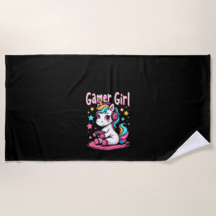Toalha De Praia Camiseta sem Manga Unicórnio de Mulher Gamer_1
