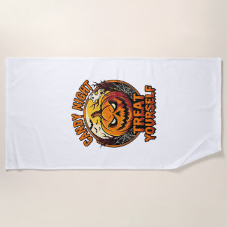 Toalha De Praia Camiseta Vintage Halloween Pumpkin Treat Yourself_