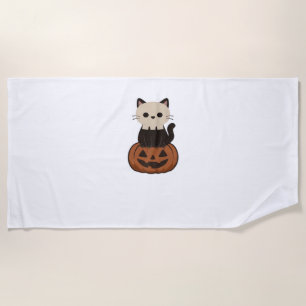Toalha De Praia Camisola Oversized Gato e Abóbora Kawaii de Hallow