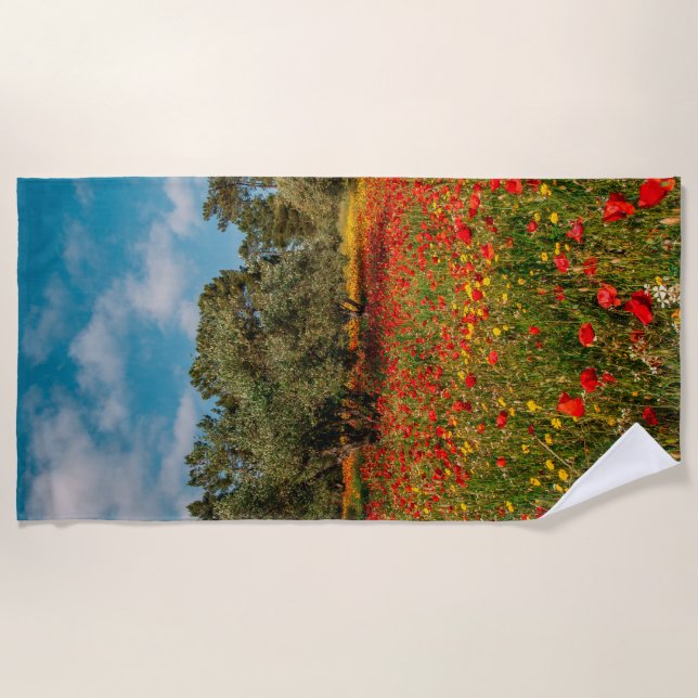 Toalha De Praia campo com flores e árvores (Frente)
